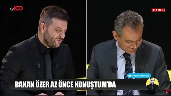 Sunucu Candaş Tolga Işık'ın 'Öğretmenler tarafından binlerce tweet atılmış, sizce size ne sormuşlardır?' sorusuna 'Eğitim sistemimizin ne kadar güzel bir noktaya gittiğini anlatan paylaşımlar yapıyordur' cevabı verdi.