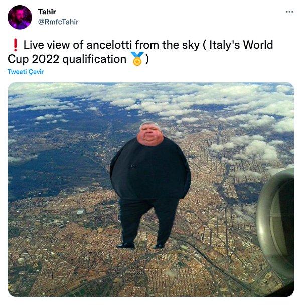 16. "Ancelotti'nin gökyüzünden canlı bir görüntüsü. ( 2022 İtalya Dünya Kupası Elemeleri)"