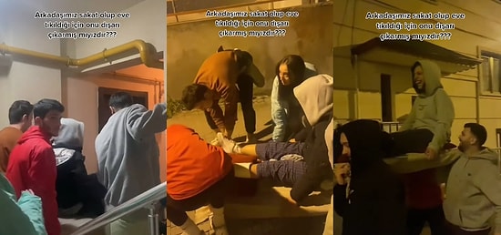 Ayağı Kırık Olan Arkadaşlarını, Canı Sıkılmasın Diye Taht ile Dışarı Çıkaran Arkadaş Grubunun Eğlenceli Anları