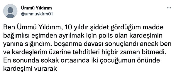 Ümmü Yıldırım, Twitter üzerinden yıllardır şiddet gördüğü eski eşinin kendisine yaşattıklarını anlattı.