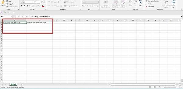 Boş bir Excel dosyası açın.