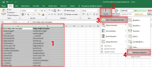 İşleme Excel üzerinden devam ediyoruz.