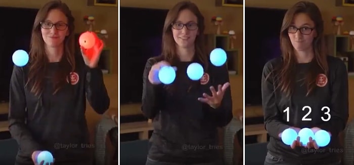 Havada Işıklı Top Çeviren Jonglör Kadının Elindeki Kırmızı Topu Bulabilir misiniz?