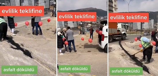 Evlilik Teklifi Yapılan Alanın Yanına Asfalt Dökme İşlemi de Uygulanınca Ortaya Çıkan İlginç Görüntüler
