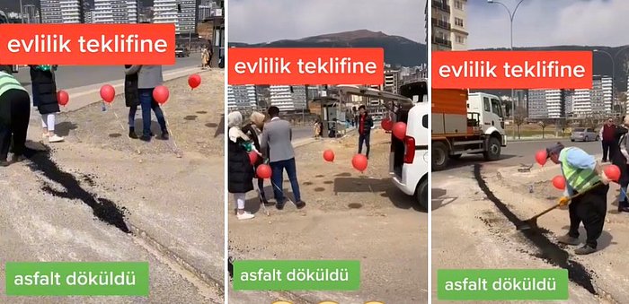 Evlilik Teklifi Yapılan Alanın Yanına Asfalt Dökme İşlemi de Uygulanınca Ortaya Çıkan İlginç Görüntüler