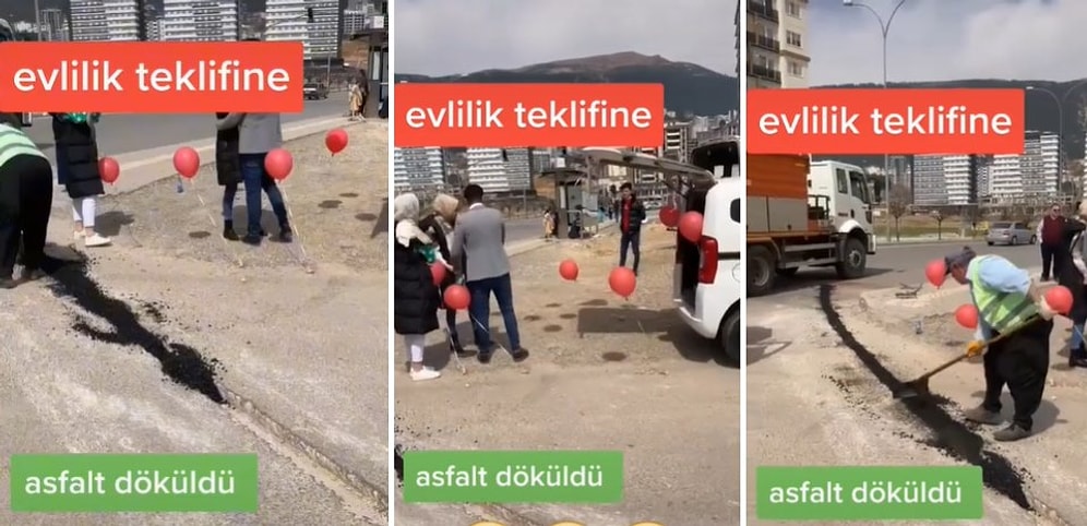 Evlilik Teklifi Yapılan Alanın Yanına Asfalt Dökme İşlemi de Uygulanınca Ortaya Çıkan İlginç Görüntüler