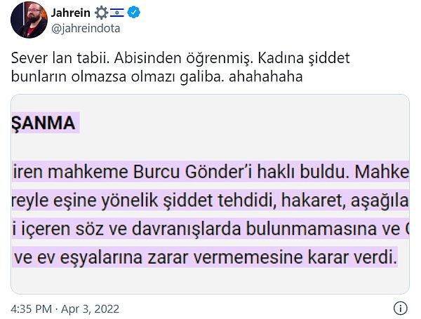 Jahrein sonrasında Bülent Parlak'ın eski eşi Burcu Gönder'e şiddet uyguladığı iddialarını gündeme taşıdı.