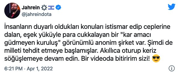 Sokak hayvanları ile alakalı sorunları dile getiren Jahrein bu gönderisi ile Paw Guards'a da mesaj vermişti.