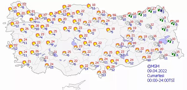 9 Nisan 2022 Cumartesi Hava Durumu