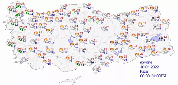 10 Nisan 2022 Pazar Hava Durumu