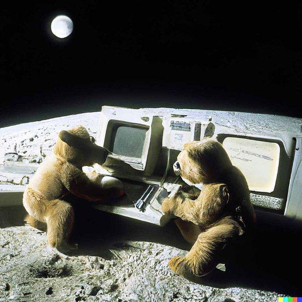 18. "80'li yıllarda Ay'da yeni bir yapay zeka araştırması yapan oyuncak ayılar"