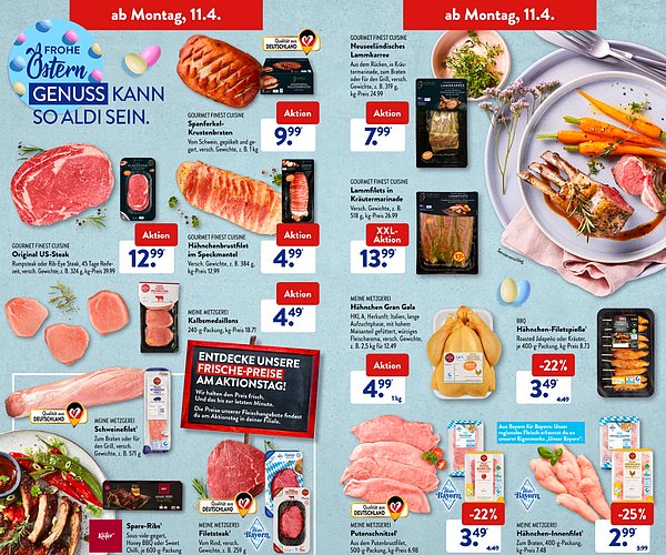 ALDI marketinin 11-16 Nisan 2022 broşüründe yer alan indirimli ve indirimsiz et fiyatları: