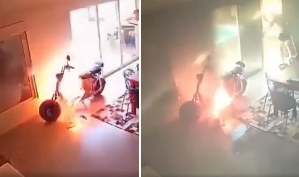 Elektrikli Scooterın Evin İçinde Şarj Olduğu Sırada Alev Aldığı Korku Dolu Anlar Anbean Kaydedildi