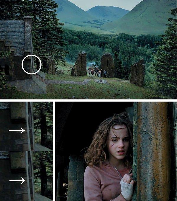 1. Harry Potter ve Azkaban Tutsağı'nda, Hermione ve Malfoy'un  atıştığı sahnede, taş kapının içinde kısacık bir an için minik bir el görülüyor. Daha sonra zaman yolculuğu yapan Hermione, tam olarak elin bulunduğu yerde saklanır ve önceki karşılaşmasını izler.