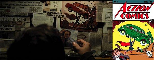 9. Batman v. Superman: Dawn of Justice'de Süpermen'in ilk çizgi roman kapağının yeniden yaratılmış hali dikkat çekiyor.