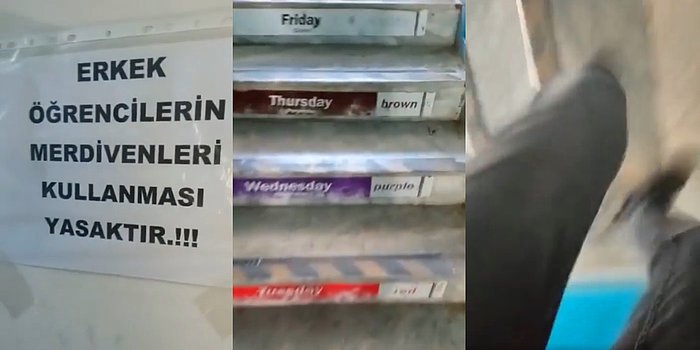 'Erkek Öğrencilerin Merdivenleri Kullanması Yasak' Yazısını Görünce Sinirlerine Hakim Olamayan Erkek Öğrenci