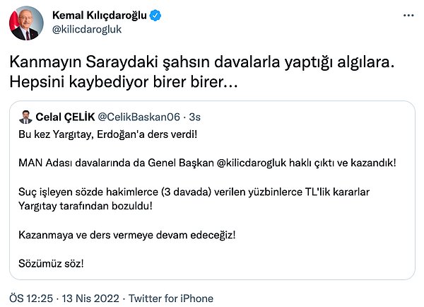 Kılıçdaroğlu, Çelik'in paylaşımını alıntıladı 📌