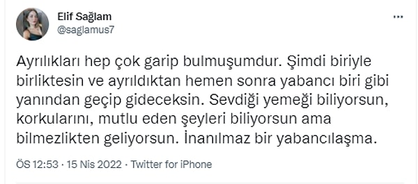 Her ilişki kendi dinamikleri içinde yaşanırken, ayrılık sürecinin sağlıklı yürütülebilmesi ülkemizde son yıllarda en büyük temenni olurken, bir de alışkanlıklar, yabancılaşma kavramları var. Bunu dile getiren bir kullanıcıya gelen yorumlar çok çeşitliydi.
