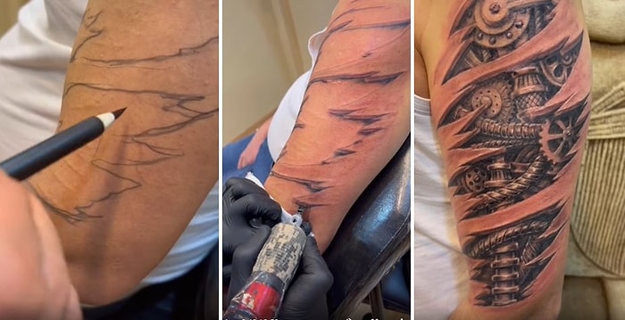 Koldaki Jilet İzlerini Kapatmak İçin Kalemle Çizdiği Tasarımı Kalıcı Dövmeye Dönüştüren Yetenekli Dövmeci