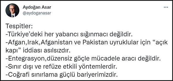 Türkiye’nin göç mevzuatının mimarlarından yabancılar hukuku uzmanı Aydoğan Asar, konuyla ilgili şu tespitleri yapıyor. 👇