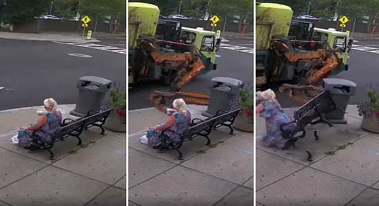 Çöp Aracından Uzanan Kollar Çöp Kovasıyla Birlikte Oturduğu Bankı da Tutunca Hayatı Kararan Kadın