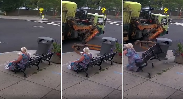 Çöp Aracından Uzanan Kollar Çöp Kovasıyla Birlikte Oturduğu Bankı da Tutunca Hayatı Kararan Kadın