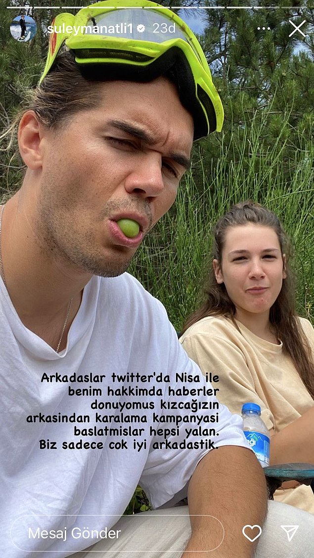 Bu iddia tepkilere yol açarken Nisa'nın Barış'ı aldattığı kişi olduğu belirtilen Süleyman Atlı Instagram hesabından yaptığı açıklamada Nisa'yla arkadaş olduklarını açıkladı.