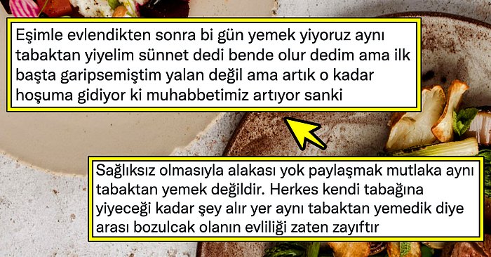 Eşiyle Aynı Tabaktan Yemek Yiyince Muhabbetlerinin Arttığını Söyleyen Kullanıcı ve Ona Gelen Yorumlar