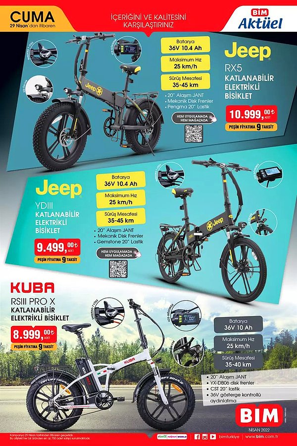 Jeep Katlanabilir Elektrikli Bisiklet 10.999 TL.