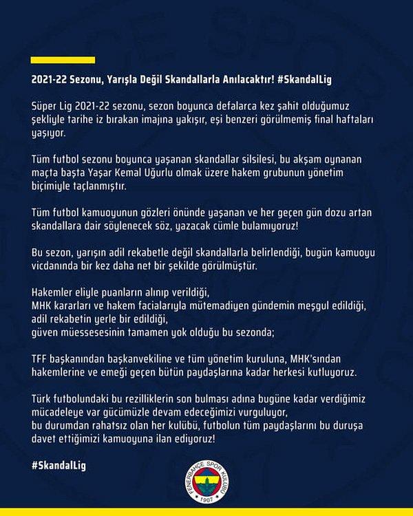 Fenerbahçe'nin açıklamasının tamamı 👇