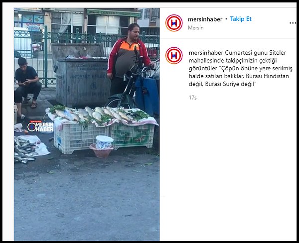 Mersin Haber tarafından sosyal medyada paylaşılan görüntüler için, "Cumartesi günü Siteler mahallesinde takipçimizin çektiği görüntüler "Çöpün önüne yere serilmiş halde satılan balıklar. Burası Hindistan değil, Burası Suriye değil" açıklaması yapıldı.