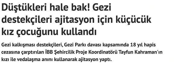 Nefretini küçücük bir kız çocuğu üzerinden kusan Akit haberinde "Küçücük kız çocuğunu kullanacak kadar küçük düşen Gezi kalkışması destekçileri, sosyal medyada videoyu paylaşarak ajitasyona soyundu." dedi.