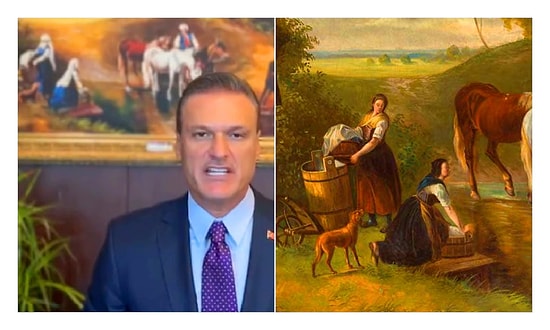 AKP'li Özalan'ın Arkasında Bulunan Friedrich Gauermann'ın Tablosundaki Kadınlara Başörtüsü Eklenmiş