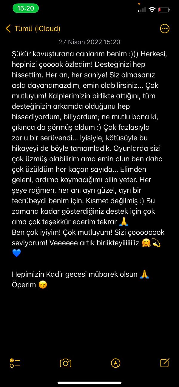 Twitter hesabından "Oyunlarda sizi çok üzmüş olabilirim ama emin olun ben daha çok üzüldüm her kaçan sayıda. Elimden geleni, ardıma koymadığımı bilin yeter." sözlerinin yer aldığı bu açıklamayı yayınladı.