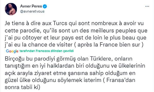 Tam kalbimiz kırılır gibi olmuşken videonun mizah amaçlı çekildiğini, Türkleri sevdiğini ve görme şansına sahip olduğu en iyi ülkenin Türkiye olduğunu söyleyen Peres, kalbimizi tekrar kazandı!