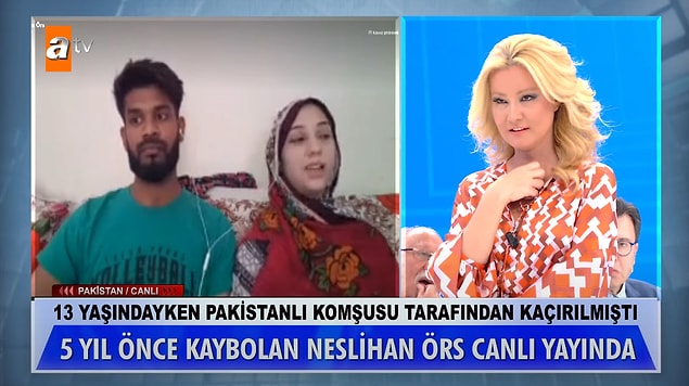 Olayın tekrar gündeme gelmesinin ardından bugünkü yayında Müge Anlı, Neslihan ve Rana Ali'yi yayına bağladı. '5 yıl önce seni aradık, şimdi üç çocukla Pakistan'da karşımıza çıktın' diyen Anlı, Neslihan'ın oraya nasıl gittiğini sordu.