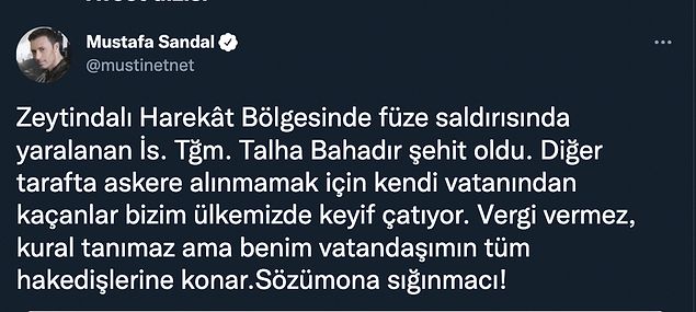 Mustafa Sandal, Teğmen Talha Bahadır'ın Şehit Haberine Kaçak Göçmenlere Sert İfadeler Kullanarak İsyan Etti