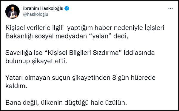Tutuklandıktan sonraki ilk paylaşımını bugün yapan Haskoloğlu, tutuklanmasındaki çelişkiye dikkat çekerek şunları söyledi. 👇