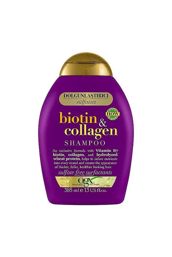 14. İçeriğindeki biotin ve kolajenle çok sevilen bir şampuan o: Ogx sülfatsız dolgunlaştırıcı etkili şampuan