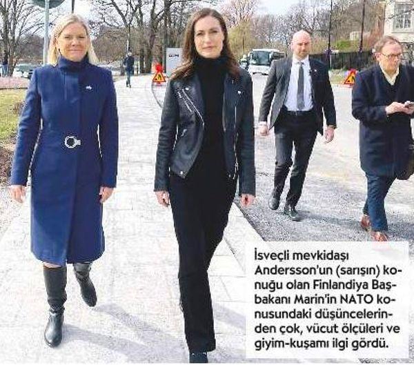 Cumhuriyet Gazetesi de aynısını yaptı ve yayınladıkları haberde Finlandiya Başbakanı Sanna Marin'i vurgulamak için "vücut ölçüleri" detayını verdi. Bununla da yetinmeyip Magdalena Andersson'ın da sarışınlığını vurguladı.