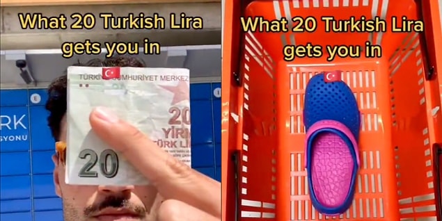 Peki bu kullanıcı 20 TL'ye ne aldı dersiniz? Evet, görselde de gördüğünüz gibi bir çift terliğin tekini aldı. Burada da alışveriş sona erdi...