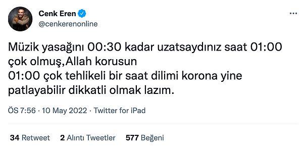 Zamanında Erdoğan'ı desteklediği için tepki gören Cenk Eren de ironik bir paylaşımda bulundu.