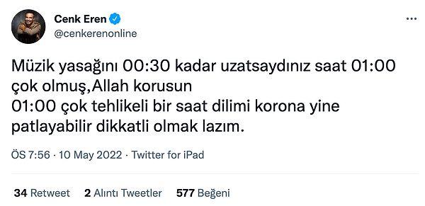 Zamanında Erdoğan'ı desteklediği için tepki gören Cenk Eren de ironik bir paylaşımda bulundu.