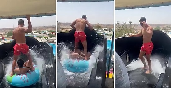 Kapalı Su Kaydırağından Kayanları İnanılmaz Bir Şekilde İttiren Görevlinin Aşırı Cool Anları