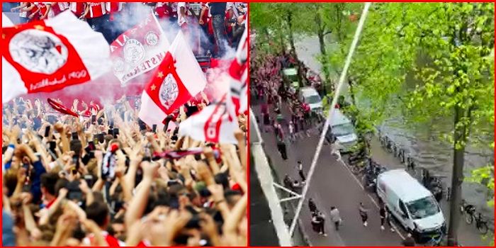 Ajax Taraftarı Şehir Merkezinde Kutlamaya İzin Vermeyen Belediye Başkanı'nın Evinin Önünde Şampiyonluk Kutladı