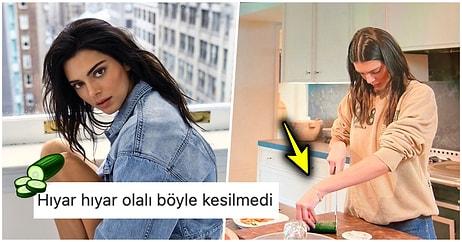 Elinin Ucuyla Salatalık Kesmeye Çalışırken Resmen İşkence Eden Kendall Jenner Dillere Düştü!