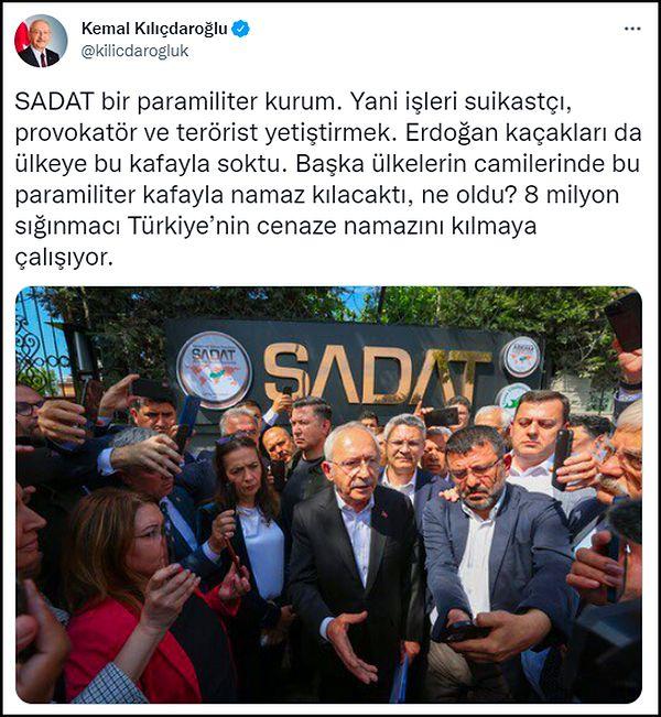 Kılıdaroğlu, SADAT'a ilişkin açıklamalarını Twitter üzerinden de sürdürdü: "Erdoğan al şu paramiliter artıklarını, ne yaparsan yap" 👇