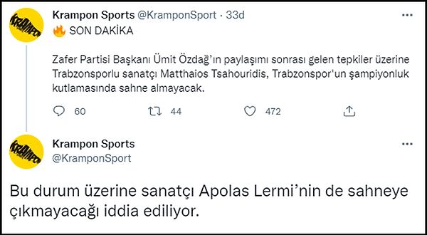 Sanatçı Apolas Lermi’nin de sahneye çıkmayacağı iddia edildi. 👇