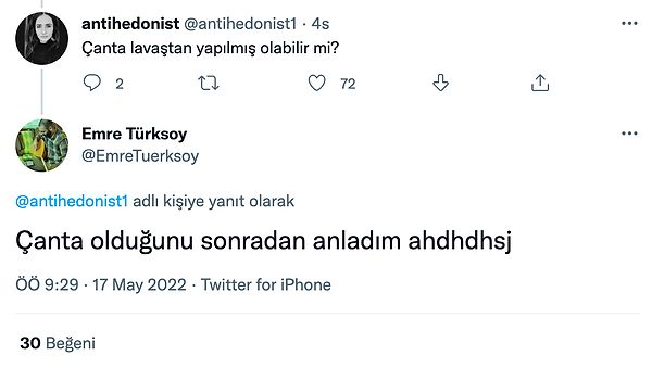 Lavaş çantadan yapılmıştır.