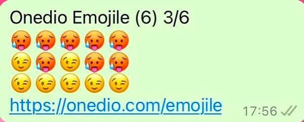 WhatsApp'tan arkadaşlarınıza gönderdiğinizde, "🥵" yanlış bildiğiniz her harf için bu emojiler yer alırken, "😉" doğru bildiğiniz her harfin yerini bu emoji alıyor.